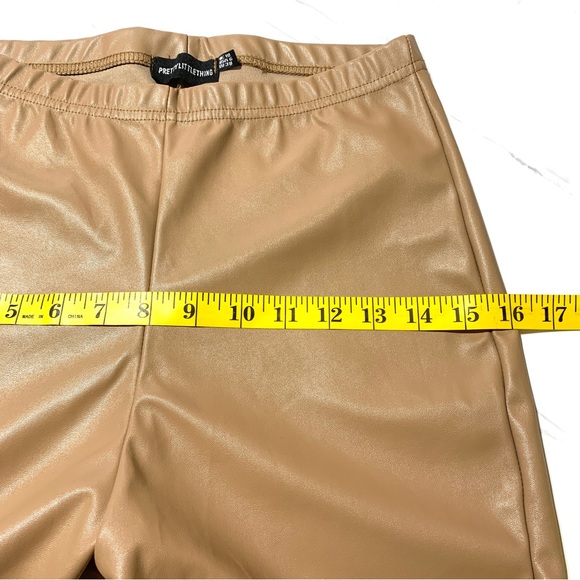 Pretty Little Thing Tan Faux Leather High Waist Pants Hemline Slits Sz 6 - Picture 8 of 12